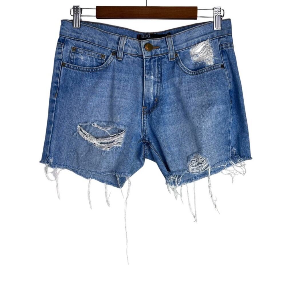 BDG Distressed Cut-Off Denim Shorts Raw Hem Boyfriend Fit Blue Women's Size 27